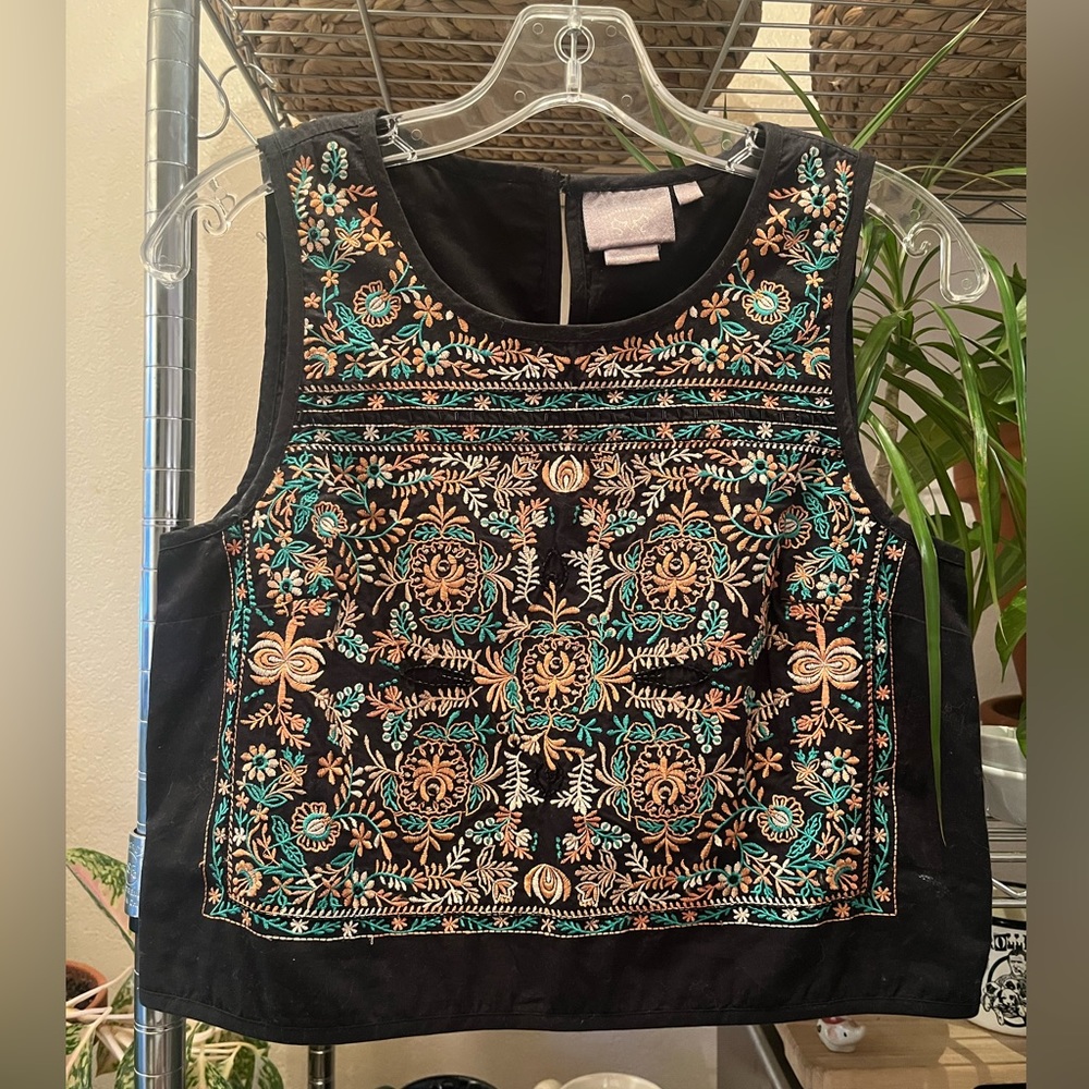 Anthro Beaded & Embroidered Crop Top